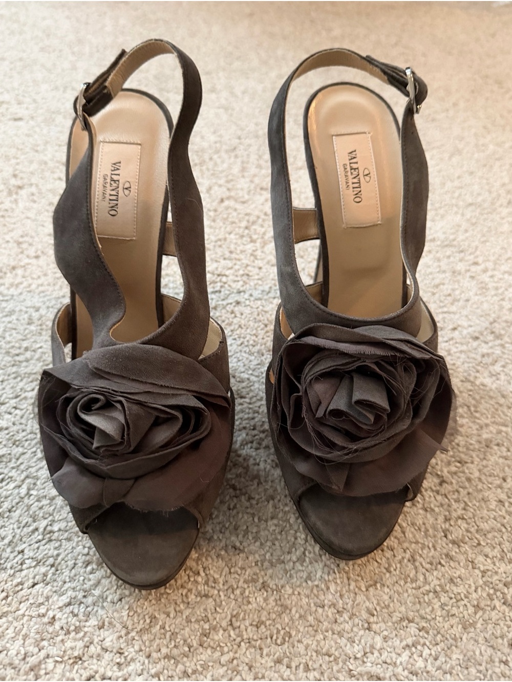 NWOT Valentino Black Suede Floral Slingback Heels
